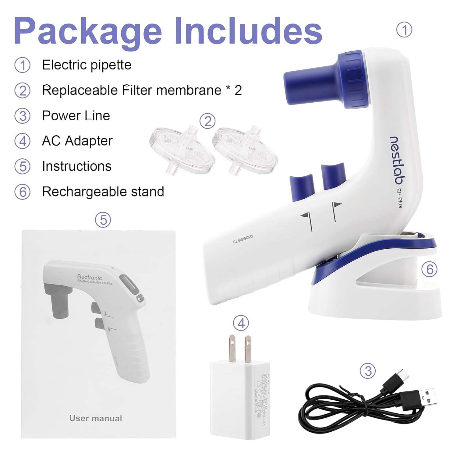 FOUR E's Scientific Lab Electric Pipette Controller 0.1-100ml, Electronic Pipettor for Lab, LCD Screen, 6 Adjustable Speed, Dual Modes of Gravity Drainage and Power Drainage