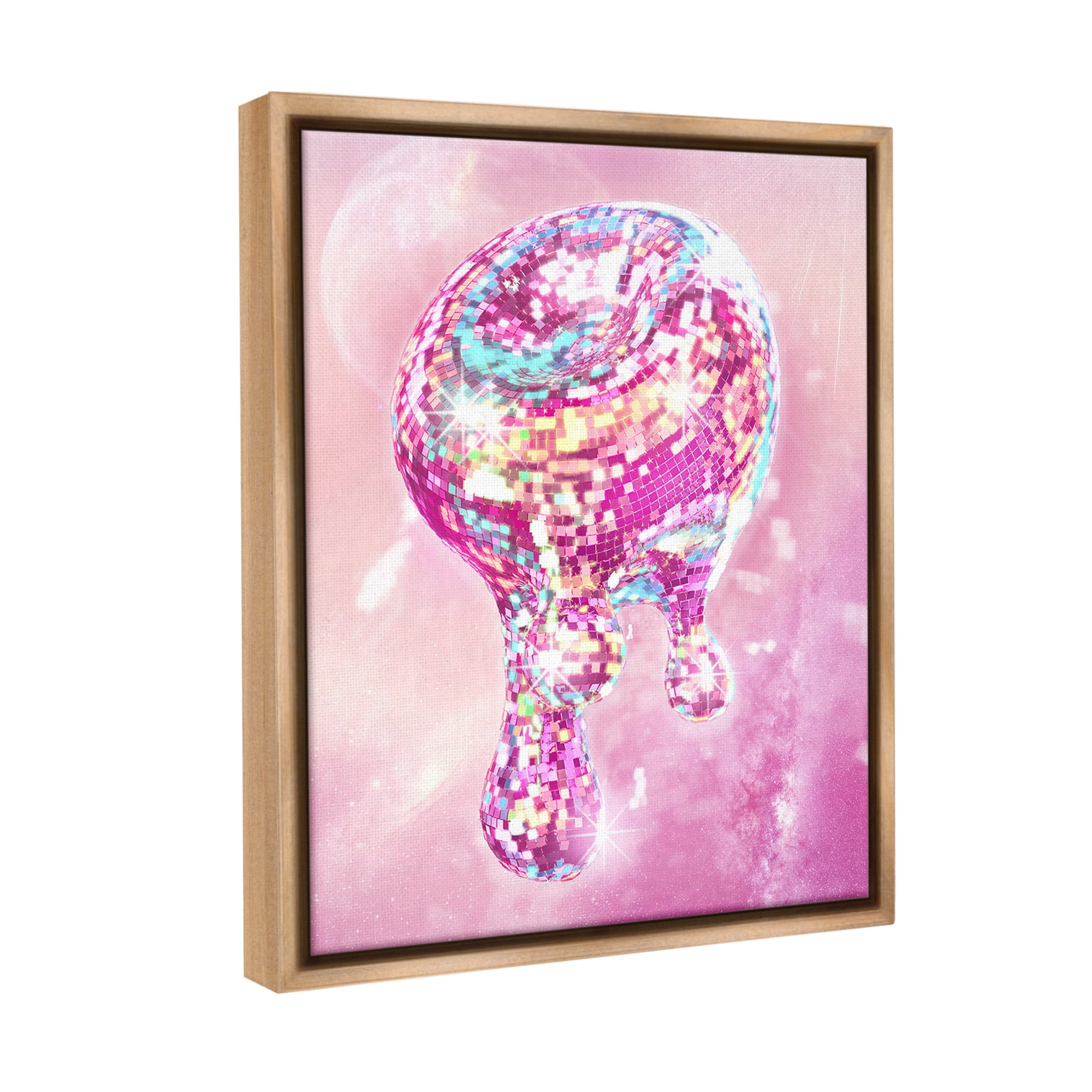 Stupell Industries Dripping Disco Ball Abstract Painting Brown Floater Framed Canvas Art Print Wall Art, 25 x 31