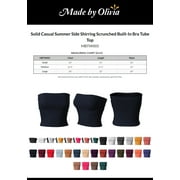 Made by Olivia Womens Solid Casual Summer Side Shirring Scrunched Double Layered Tube Top