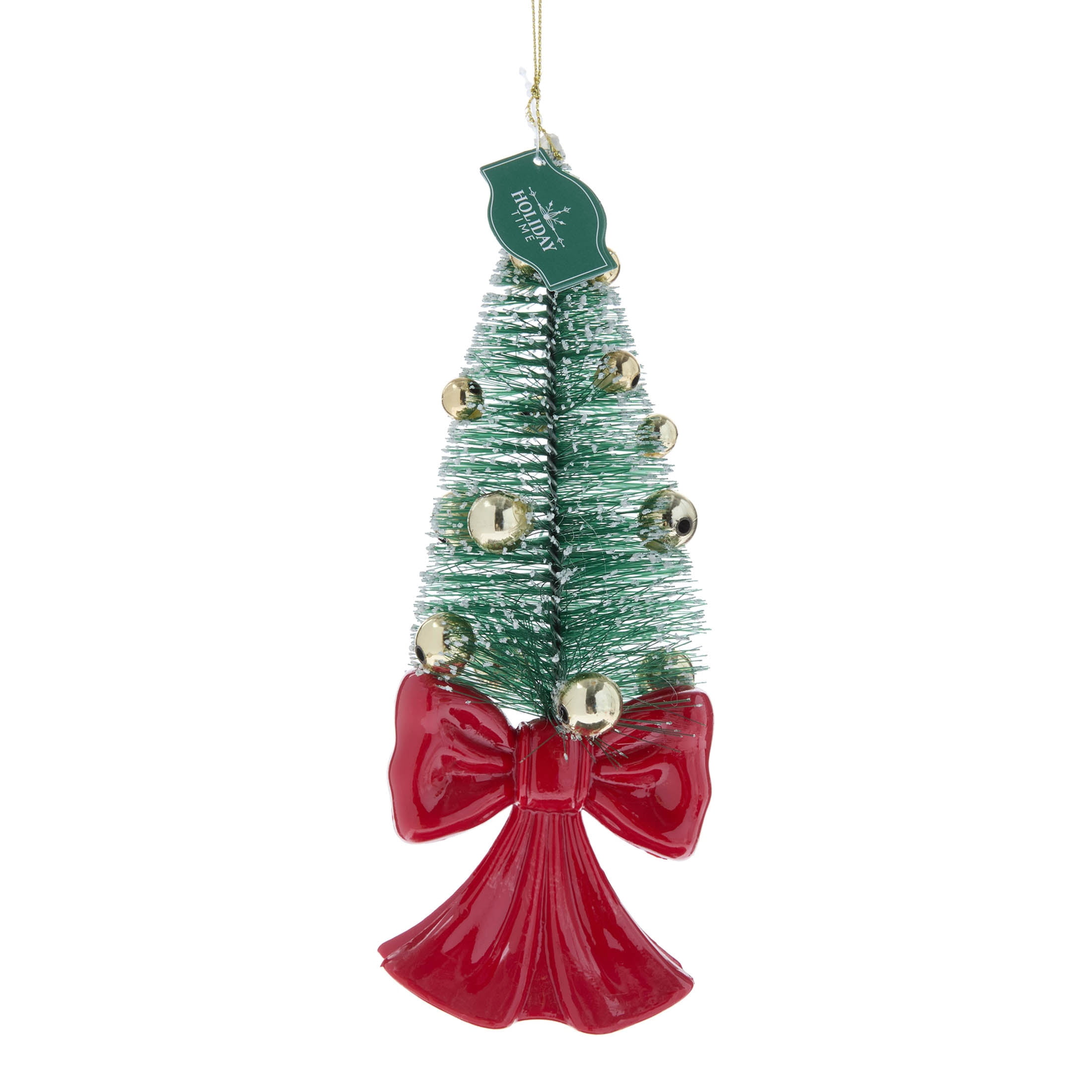 Red and Green Bottle Brush Tree with Bow Base Christmas Ornament, 8", by Holiday Time