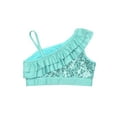 thumbnail image 6 of Haitryli Kids Girls Sequin Ruffled Ballet Dance Crop Top Modern Jazz One Shoulder Cami Tank Tops Mint Green 6, 6 of 7