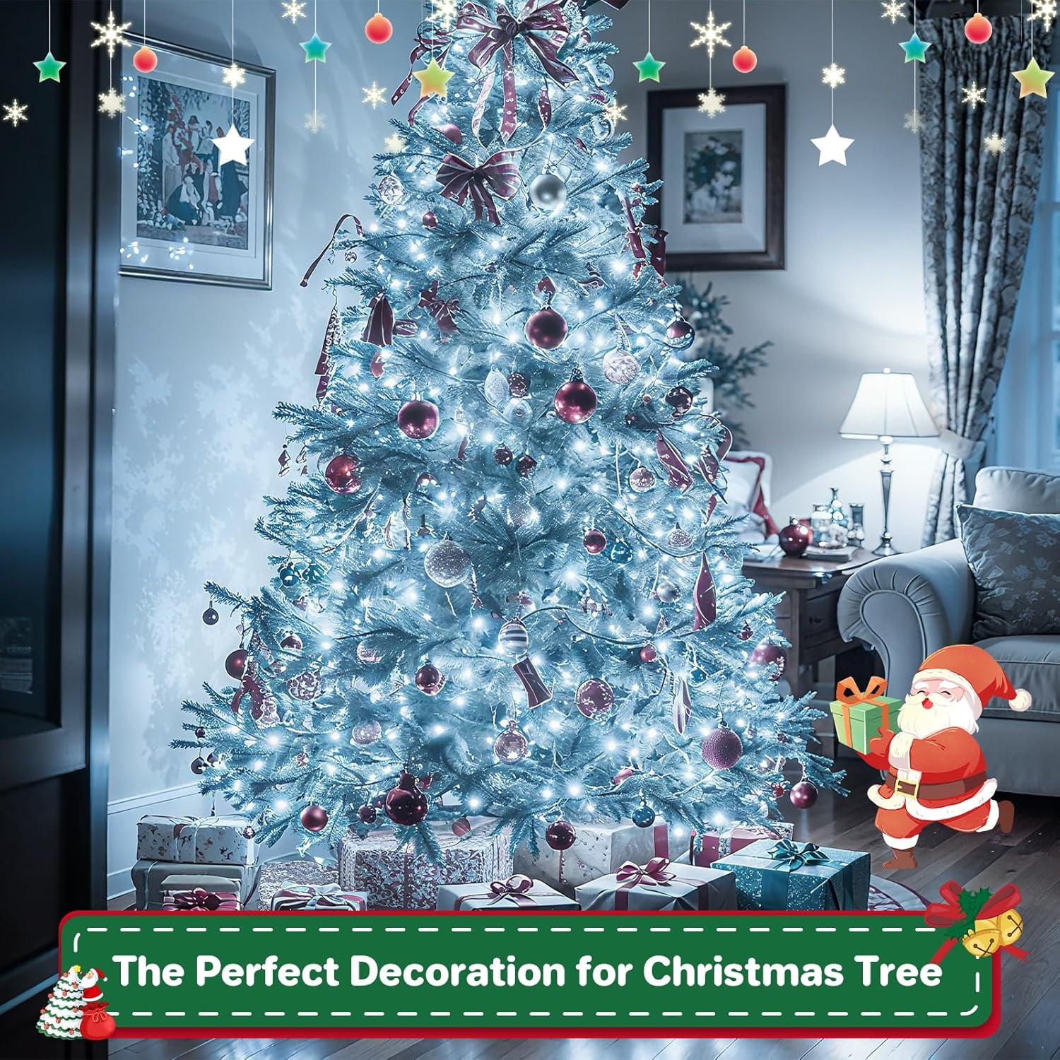 Battery Operated Christmas Lights, 33 FT 100 LED Mini String Lights with Timer and 8 Modes, Green Wire Outdoor Waterproof String Lights for Tree Xmas Indoor Holiday Party Garden Decor, Warm White