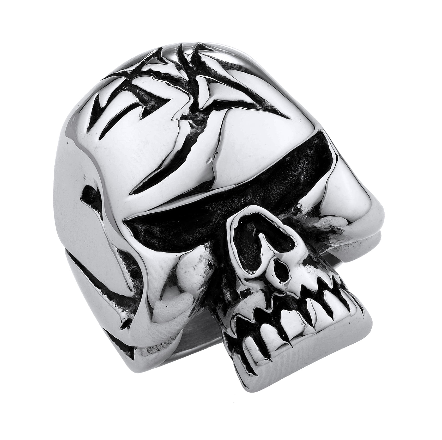 1800 Skull - Stainless Steel Big Heavy Solid Jawless Skull Ring with ...