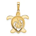 thumbnail image 3 of Auriga 14K Yellow Gold and White Rhodium Diamond-cut Floral Turtle Pendant (L-25.84 mm, W-18 mm), 3 of 6