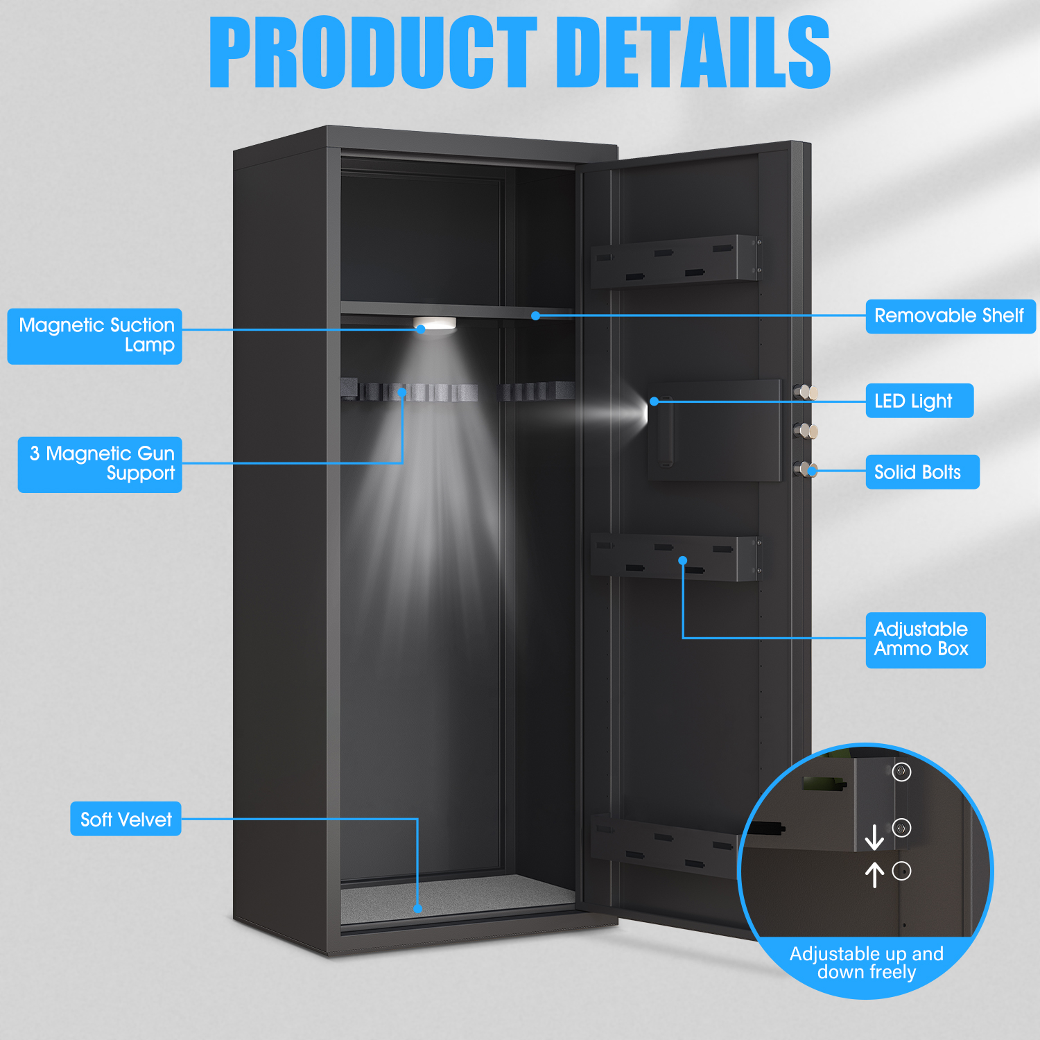 Biometric Fingerprint Gun Safe with LCD Screen and Silent Mode, 10-12 Gun Safe for Long Guns and Shotguns with 3 Magnetic Gun Slots and 3 Metal Storage Box