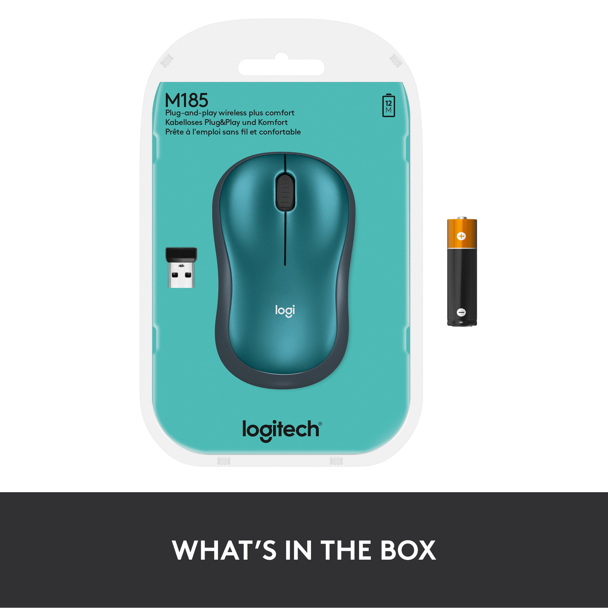 Logitech M185 Wireless Mouse, 2.4GHz with USB Mini Receiver, Blue -