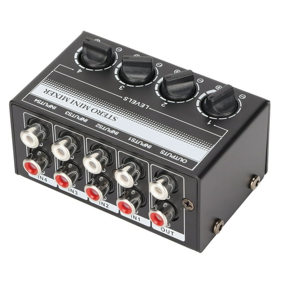 Mixeur Audio Professionnel 4 Canaux Stéréo Mini Mixeur Passif, Quatre Entrées Stéréo et une Sortie Stéréo, pour la Scène, Concerts, Karaoké, Studio d'Enregistrement, Console