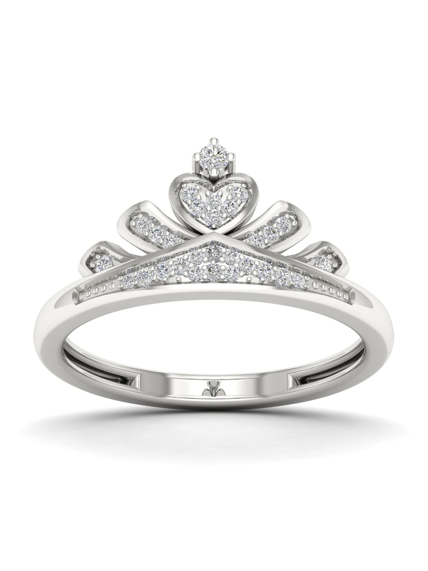 10K Womens Ladies White Gold Diamond Love Crown Top Heart Pendant Charm .33 Ct 