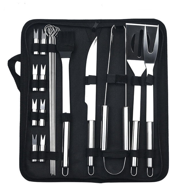 Set de 18 Utensilios y Cubiertos Profesional para Asador Carne Asada en Acero Inoxidable. Espátula, Pinzas, Tenedores, Pinchos, Cepillo para Asar, etc.Barbacoa al Aire libre, Picnic de Camping Shuxiu Wang 9024719201801