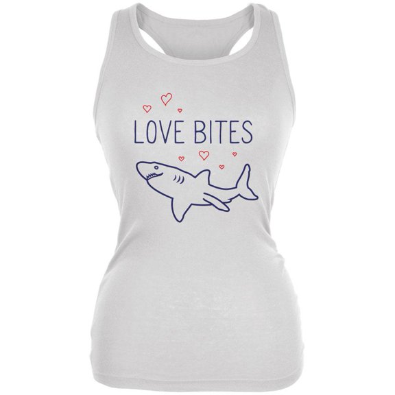 Shark Sharks Love Bites Juniors Soft Tank Top White 2XL