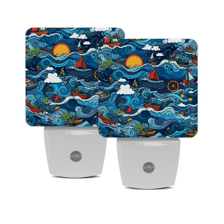 

Night Lights Plug Into Wall [2 Pack] Night Light for Kids LED Nightlight with Dusk to Dawn Sensor for Bathroom Decor Children Room Anchor Sailboat Ocean Doodle