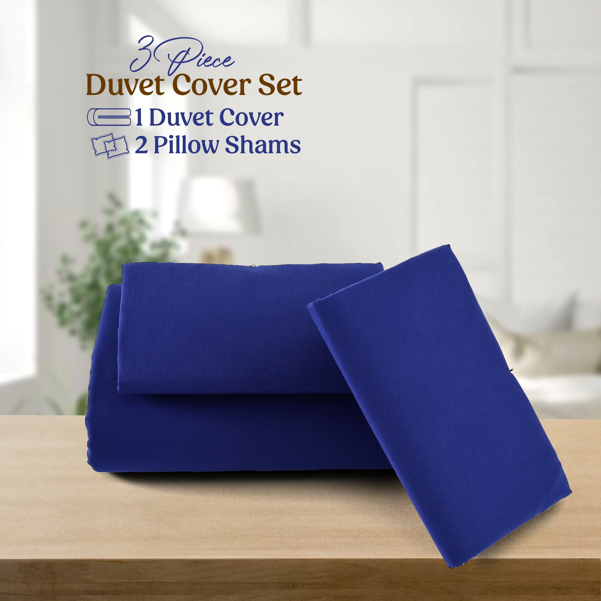 Lux Decor Collection King Duvet Cover Set - Brushed Microfiber Comforter Cover and 2 Pillow Shams - Navy Blue (3 Piece)