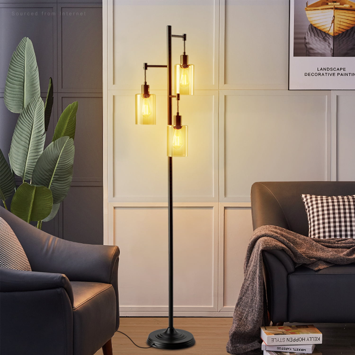 LEONLITE Farmhouse Floor Lamp 3-Head Hanging Amber Glass Color Shade Bulbs  Included - Walmart.com