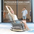thumbnail image 3 of 3 Piece Wicker Patio Bistro Set, Light Grey Outdoor Rocking Chairs with High Back Cushions and 2-Tier Glass Coffee Table for Garden, Porch, Balcony or Backyard Relaxation, 3 of 7