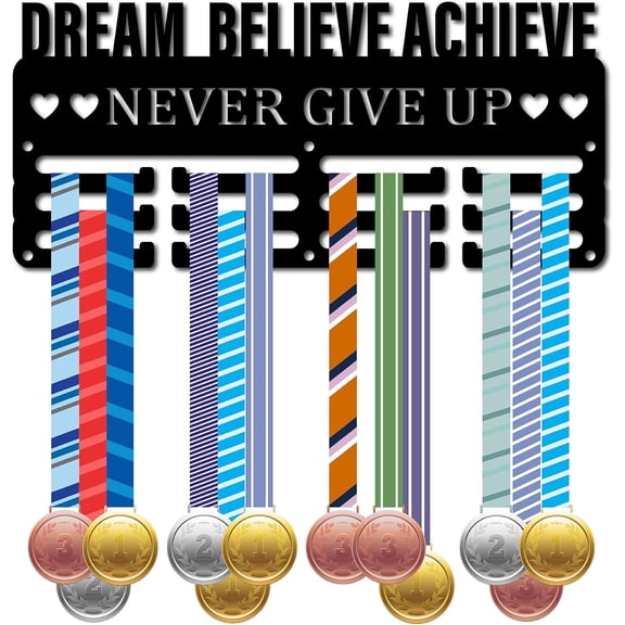 Medal Holder Medal Hanger Display Rack Sports Metal Hanging Awards Iron Small Mount Decor for Wall Home Race Running Gymnastics Swimming Medalist Black 11.4x5.1 Inch-Dream Believe Achieve Black