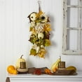 thumbnail image 4 of 33" Fall Sunflower/Hydrangea and White Pumpkin Artificial Autumn Teardrop Green, 4 of 4