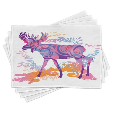 

Moose Placemats Set of 4 Unusual Deer Figure with Trippy Featured Color Effects Digital Vivid Display Washable Fabric Place Mats for Dining Room Kitchen Table Decor Mauve and Orange by Ambesonne