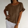 thumbnail image 5 of ClodeEU Women's Linen Blend Short Sleeve Crewneck Shirt ,Casual Cropped Loose Tops ,Women's Plus XXL, 5 of 7