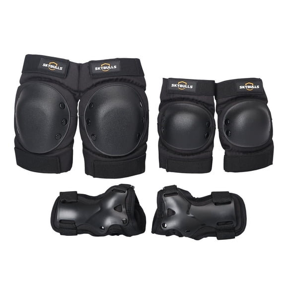 Graflsoa SKYBULLS Protective Gear Set for Kids & Adults - Knee, Elbow, and Wrist Guards in Black, Size L, Enhanced with Thick Velvet & EVA for Ultimate Sports Safety