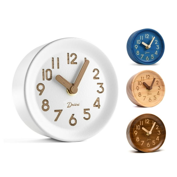 Reloj analógico de sobremesa Driini de madera de pino de 11 cm, color blanco