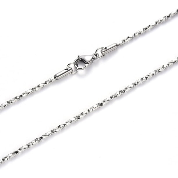 1 collar de cadena de acero inoxidable con cierre de mosquetón. Cadena de acero inoxidable de color acero inoxidable. Ideal para hombres y mujeres. Regalo de joyería.