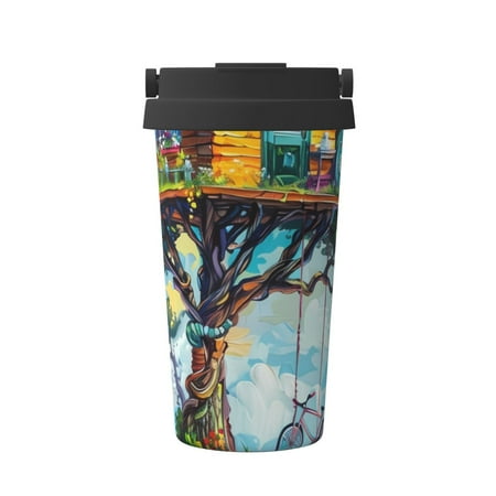 

Junzan Whimsical Treehouse Painting for Stainless Steel Vacuum Insulated Tumbler - Reusable Insulated Cold Brew Iced Coffee Cup Thermos -Gifts for Women Men Him Her