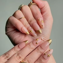 Nail Fairy  Handmade Press-On Nails –Elegant Nude with Gold French Tips – Custom-Made, Reusable with Free Application Kit Included