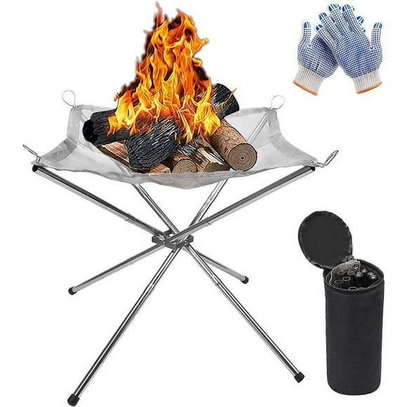 Portable Outdoor Fire Pit, 42CM Foldable Stainless Steel Mesh Fire Pit Fireplace BBQ Fire Bowl