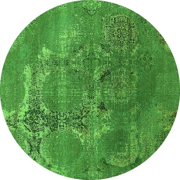 Ahgly Company Indoor Round Oriental Green Industrial Area Rugs, 5' Round