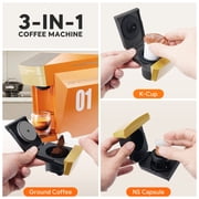 i Cafilas 3 in 1 Single Serve Coffee Maker,Self-Heating 19Bar Brewing Coffee Machine for K Cup、NESpresso and Ground Coffee,with 27oz Removable Water Reservior,Orange Espresso Coffee Machine