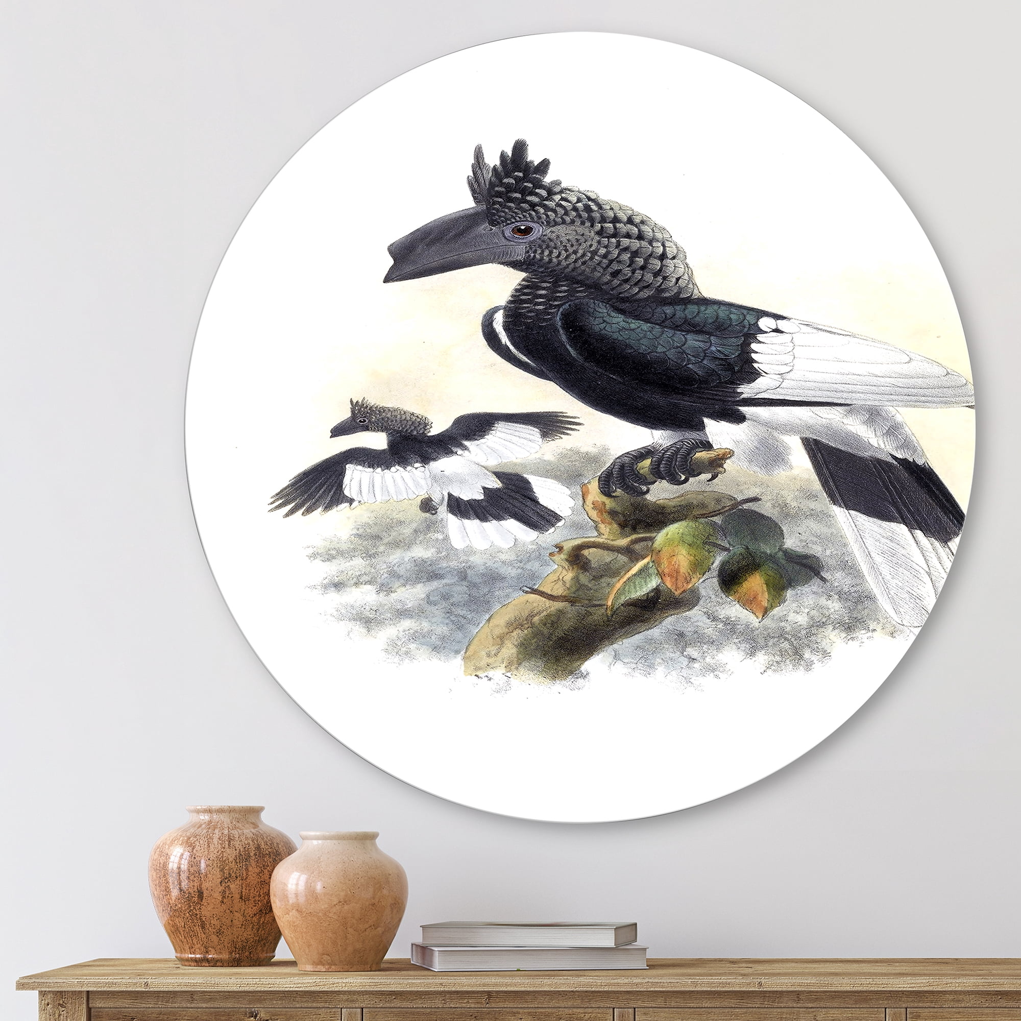 Designart 'Ancient Australian Birds XVI' Traditional Circle Metal Wall Art 23x23 - Disc of 23