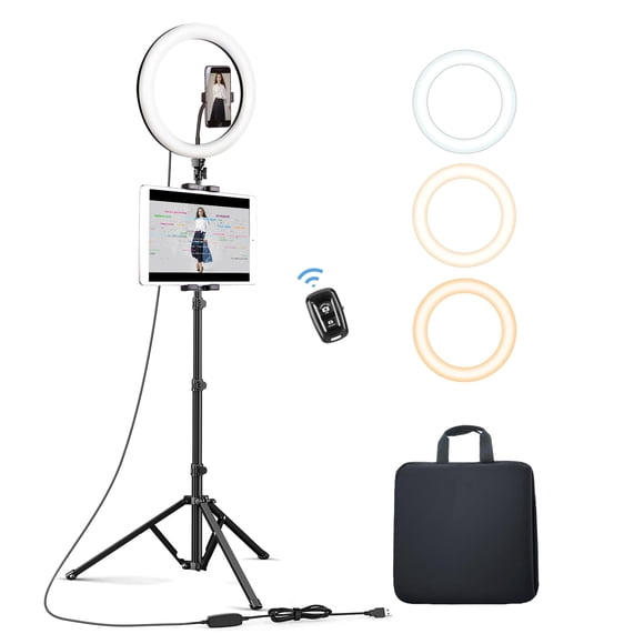 Elitehood Anneau Lumineux de 12 Pouces avec Trépied (72 Pouces de Hauteur) et Support pour iPad/téléphone, Cercle à Selfie à Intensité Réglable avec Lumières DEL Anneau Lumineux pour
