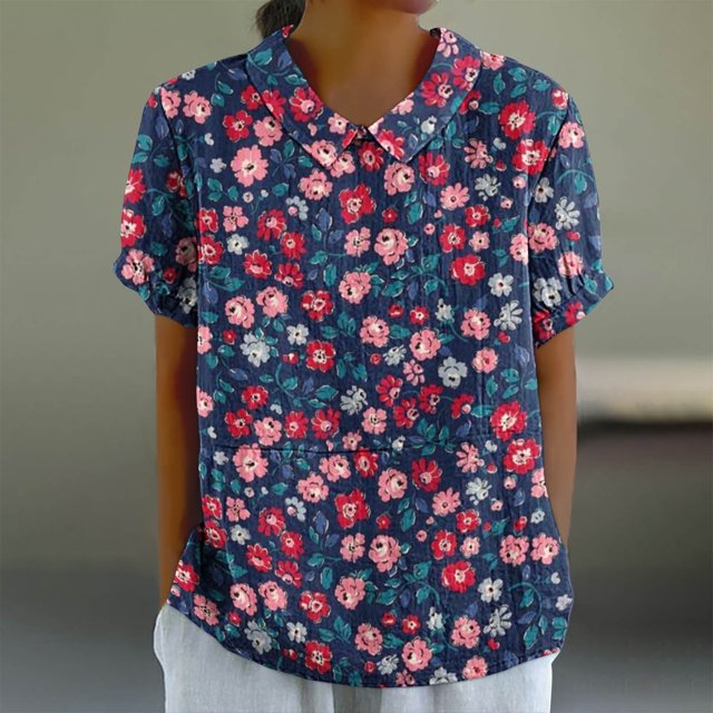 Fiudx Camisetas para Mujer Camiseta Holgada Informal con Estampado para Mujer, Tops de Manga Corta con Cuello de Muñeca, Blusa Bonita y de Lino