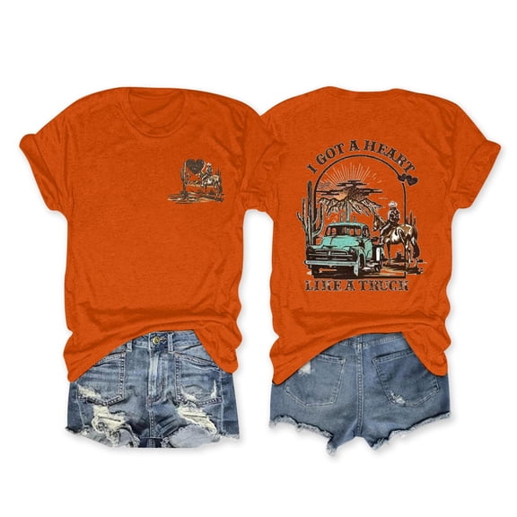 Graphic Tees for Women Class Women's T-Shirts Casual Short Sleeve Round Neck Printed Loose Top for Everyday Wear Orange XL
