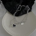 thumbnail image 3 of Women Punk Mosaic Pixel Necklace Double Layer Chain Black Heart Pendant Necklace Female, 3 of 5