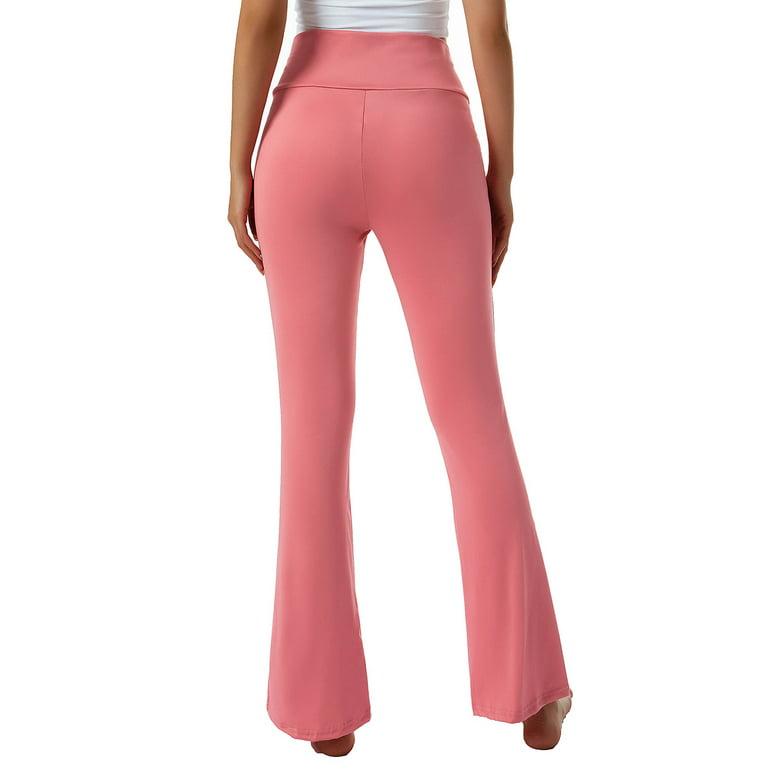 Imcute Women's Yoga Pants Leggings High Waisted Wide Leg Yoga Flare Pants  Tummy Control Workout Running Pants Pink L
