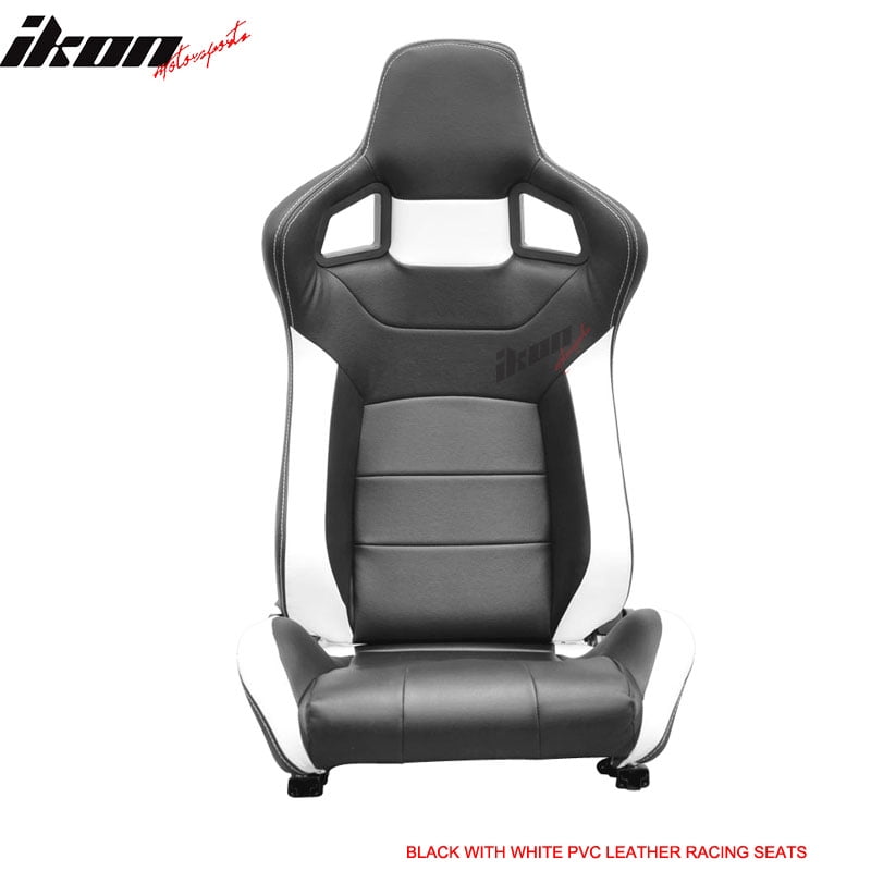 Universal Bucket Racing Seat Right Passenger Side with Dual Slider White PU Leather Reclinable IKON MOTORSPORTS