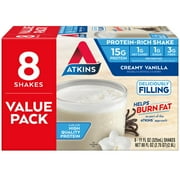Atkins Gluten Free Protein-Rich Shake, Creamy Vanilla, Keto Friendly, 8 Count (Ready to Drink)