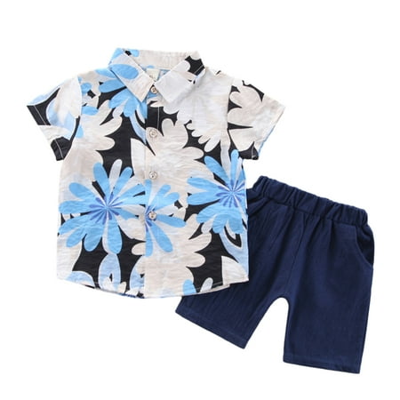 

LYMAYTER 2PCS Kids Baby Boys Printe Outfit Toddler Casual Short Sleeve V-Neck Shirt and Shorts Set for 1-5 Years