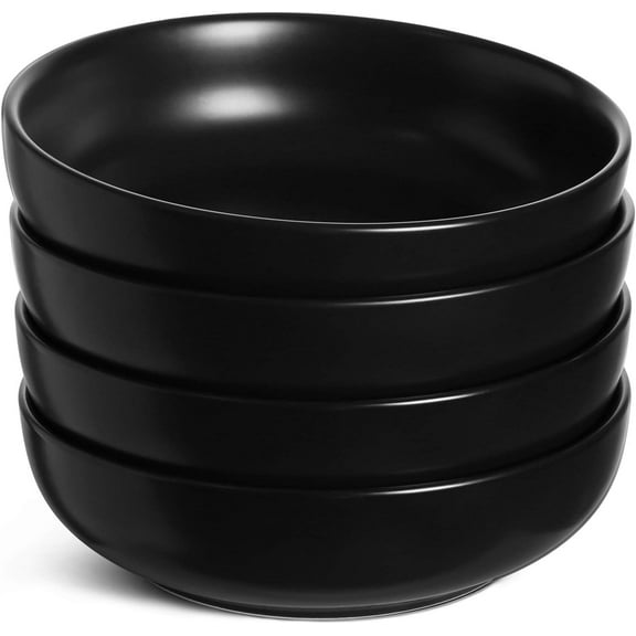 LE TAUCI Large Salad Bowls, 45 Ounce Pasta Bowls and Serving Bowls, Soup Bowl, 8.5 Inch Ceramic Pasta Plates, Set of 4, Matte Black