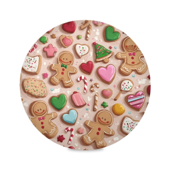 Round Dinner Plate Mat Round Placemat 15.4x15.4inx1 Placemat Table Mat Kitchen Mat Coffee Mat Fabric Thick Strong Wear-Resistant Heat Resistance Christmas Gingerbread Man