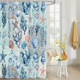 thumbnail image 4 of Fabric Shower Curtain, Summer Hand Drawn Blue Ocean Creature Seahorse Starfish Shower Curtains with 12 Hooks Waterproof Machine Washable Bath Curtains for Bathroom,36 x 78in, 4 of 6
