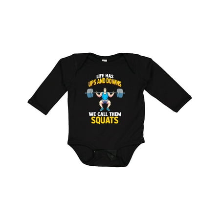 

Inktastic Weightlifting Gym Gift Squats Quote Gift Baby Boy or Baby Girl Long Sleeve Bodysuit