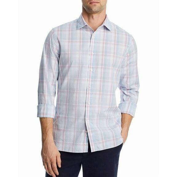 The Men's Store Major Dept Store Casual Stretch Plaid Slim Shirt Blue Pink-2XL