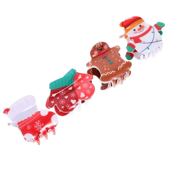 Raindrops 4-Pack Christmas Hair Clips for Women & Girls, Santa and Snowman Non- Jaw Clips for Thin to Medium Hair