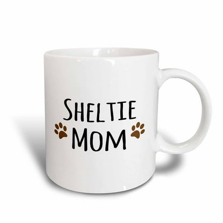 3dRose Sheltie Dog Mom - Shetland Sheepdog - Doggie by breed - brown paw prints - doggy lover pet owner, Ceramic Mug, 15-ounce