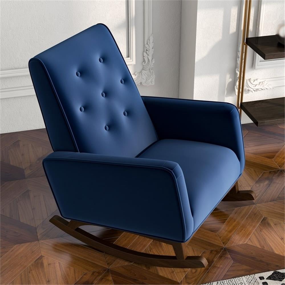 Pemberly Row Mid-Century Modern Tight Back Velvet Rocking Chair in Blue