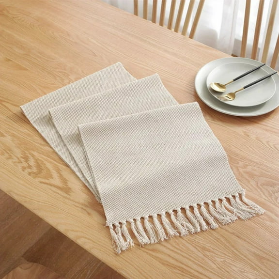 Natural Jute Table Runner with Tassels Rustic Farmhouse Boho Table Runner for Home Dining Table Decor Bohemian Wedding Decor