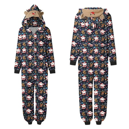 

Nomeni Mommy Romper For Christmas Family Pajamas Cute Big Headed Deer Print Pjs Plaid Long Sleeve Jumpsuit Soft Casusal Holiday Sleepwear