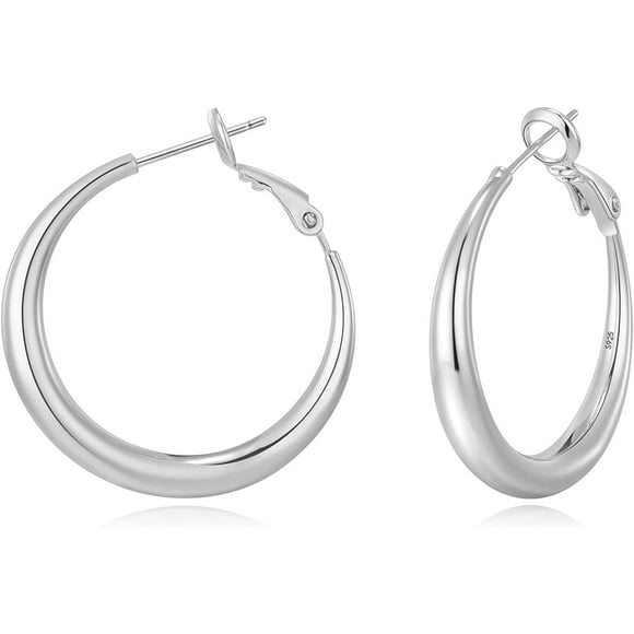(1 Pair) Women's Gold Hoop Earrings 925 Sterling Silver Hypoallergenic Lightweight 14K Gold Plated Large Hoop Earrings for Women Girls (30mm)